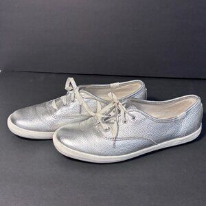 Keds x Kate Spade New York Silver Leather Lace-Up Sneakers Women’s 7.5 Metallic